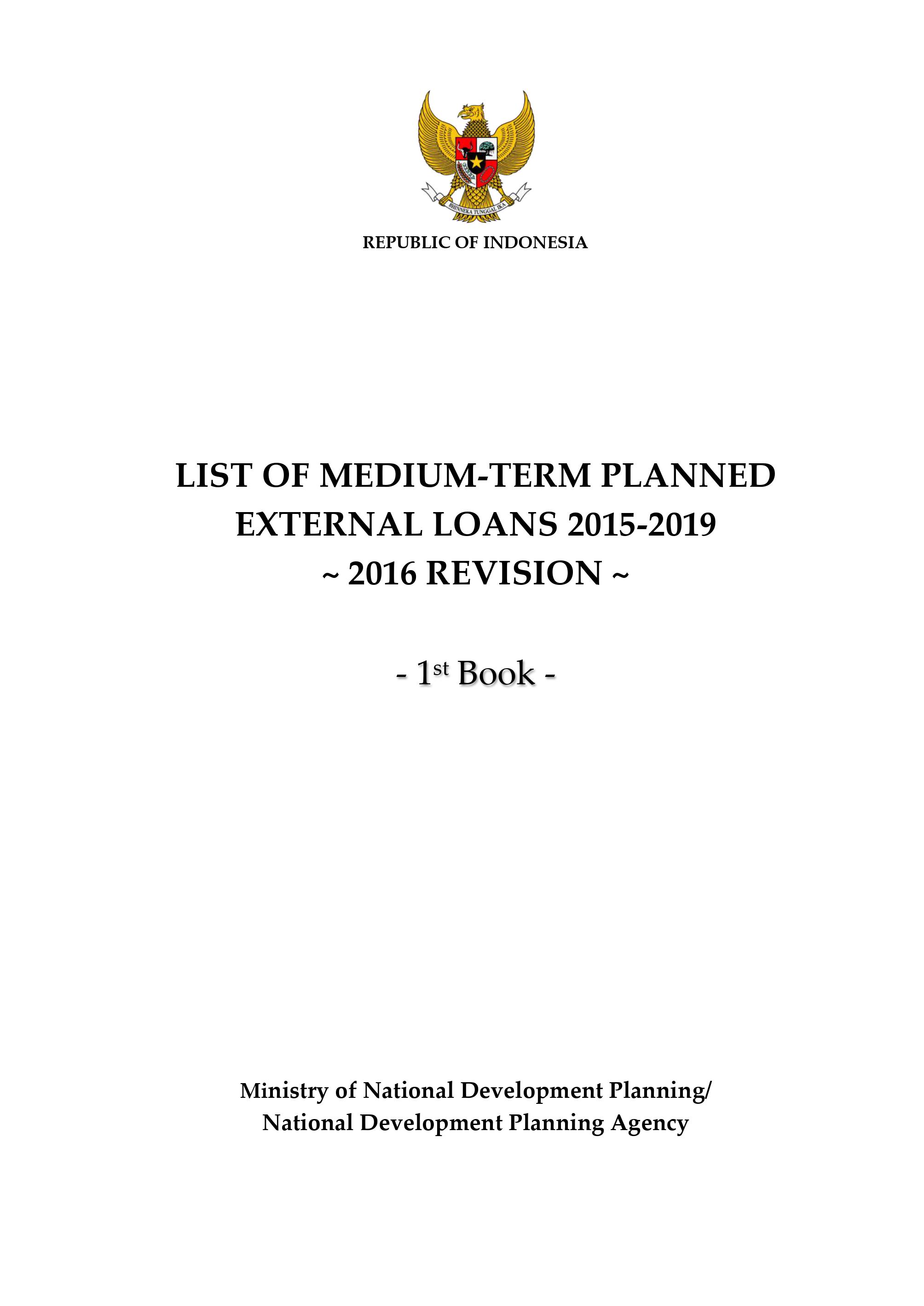 List Of Medium-Term Planned External Loans 2015-2019 -  2016 Revision - 1st Book