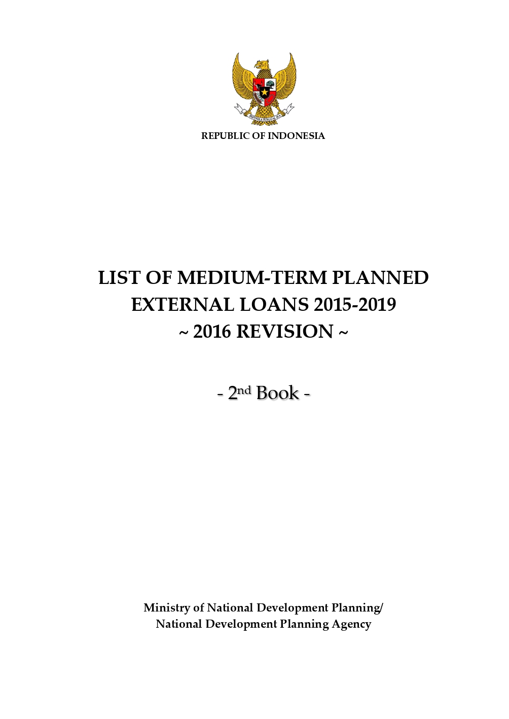 List of Medium-Term Planned External Loans 2015-2019 - 2016 Revision - 2nd Book